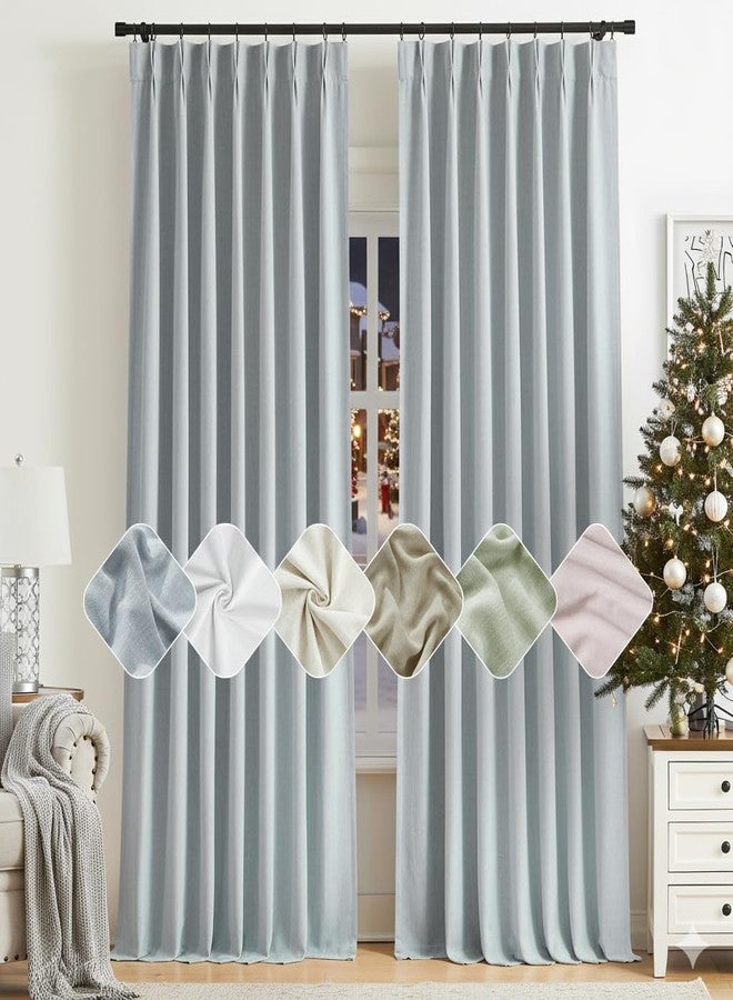 Kayne Studio Blue Fog Pinch Pleated Full Blackout Curtains, Linen Blend Room Darkening Thermal Insulated Soundproof Drapes, 95 Inch Back Tab Window Curtains for Living Room Bedroom (2 Panels, 40"x95") - Image 1